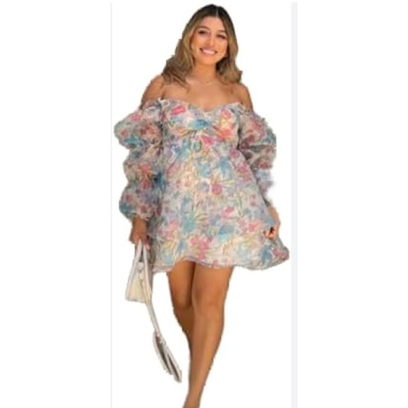 Forever 21 Dresses & Skirts - Forever 21 Floral Pastel Organza Puff Sleeve Babydoll Mini Dress‎ Vtg Y2K Medium